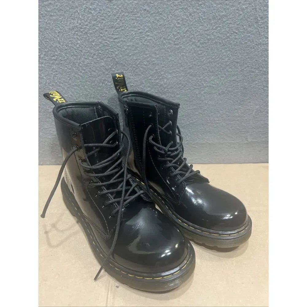 Dr. Martens 1460 J Black Patent Leather Lace Up/Zip Ankle Boots Size 4